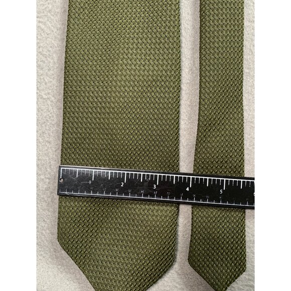 Mens Olive Green Textured Tie Polyester Classic Formal Necktie - Picture 2 of 4